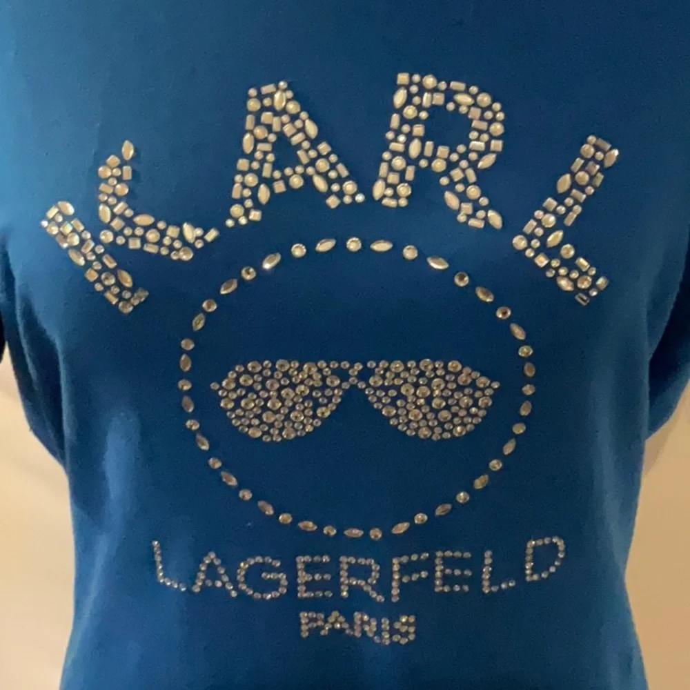 Carl Lagerfeld blue T-shirt with Crystal bling - Picture 2 of 4